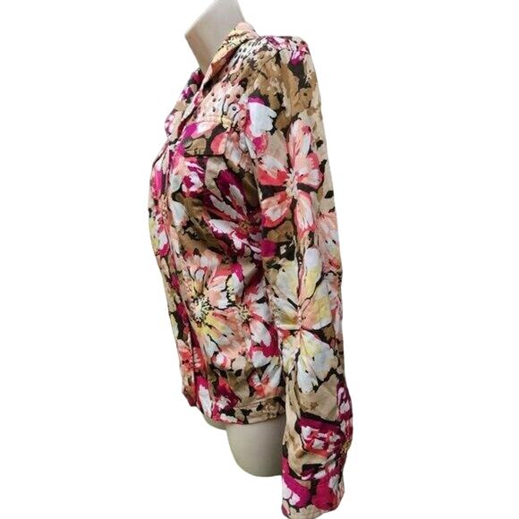Laura Ashley Floral Jacket Size 1X Brown Black Pink and Cream Long Sleeve - Picture 2 of 5